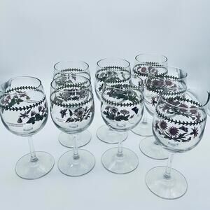 Set of 8 Portmeirion Botanic Garden 12 0Z. Wine Glasses - 4 Floral Patterns